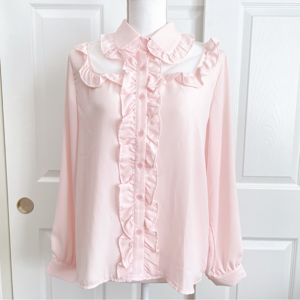Pastel pink korean brand somedays ruffle trim collared blouse